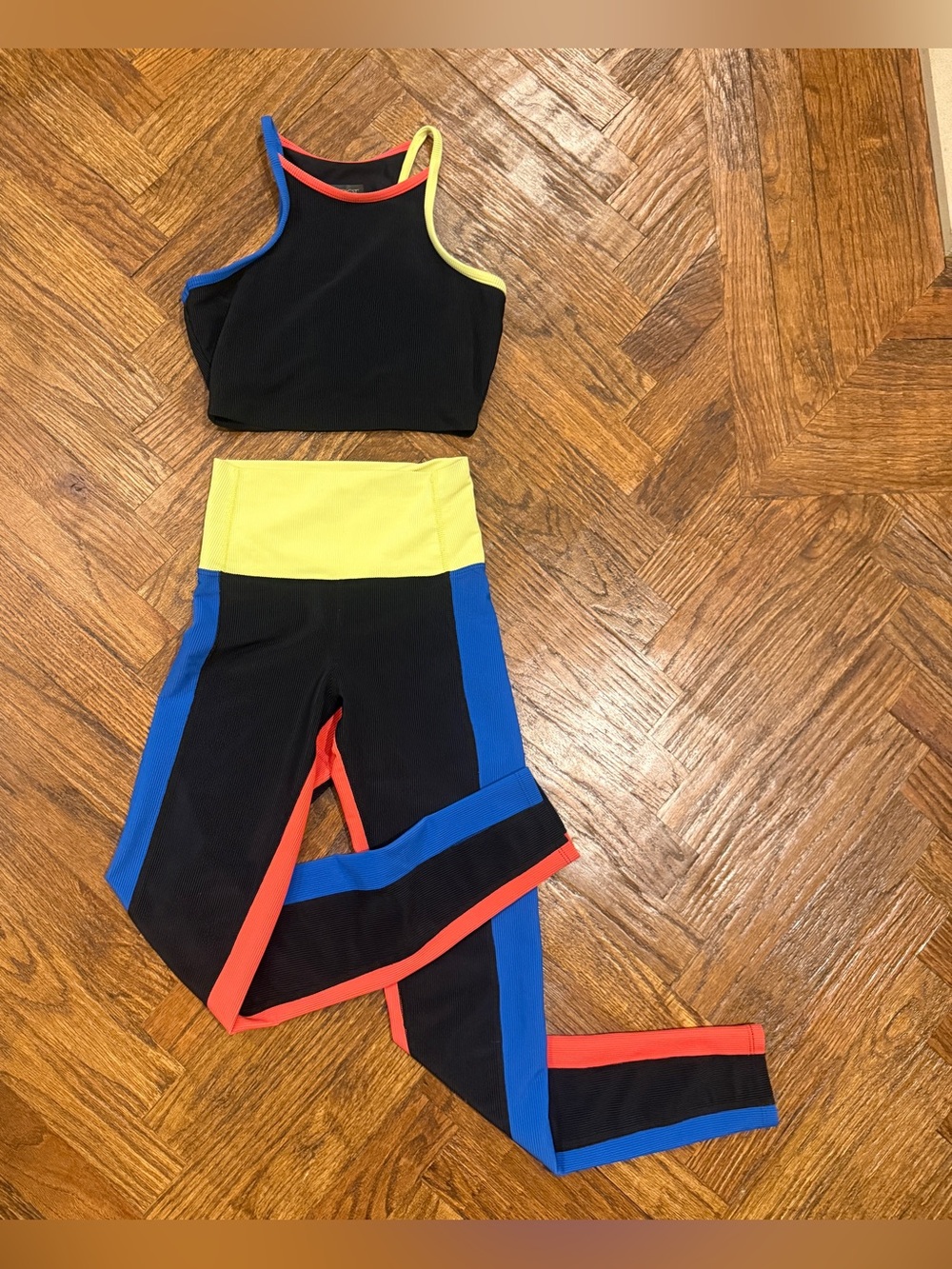 Beach Riot Colorblock Ribbed Tank Leggings Workout Set Gym Yoga XS